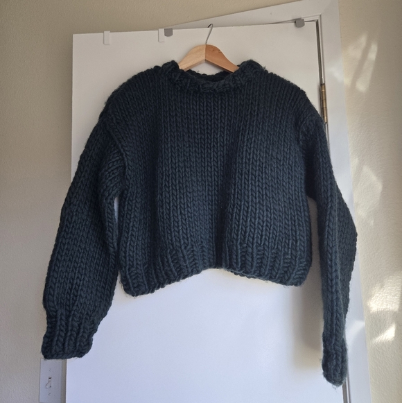 Handknit Cropped Wool Sweater - Picture 2 of 8